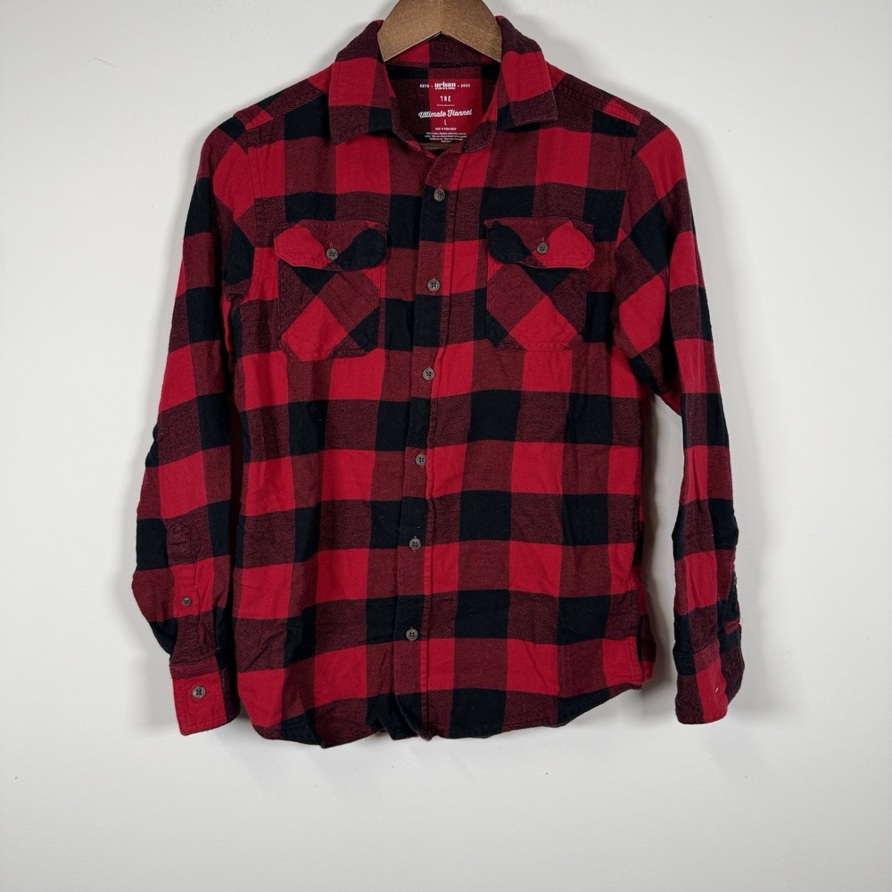 Urban Pipeline L Men's "The Ultimate‎ Flannel" Red/Black Plaid Long Sleeve Shirt